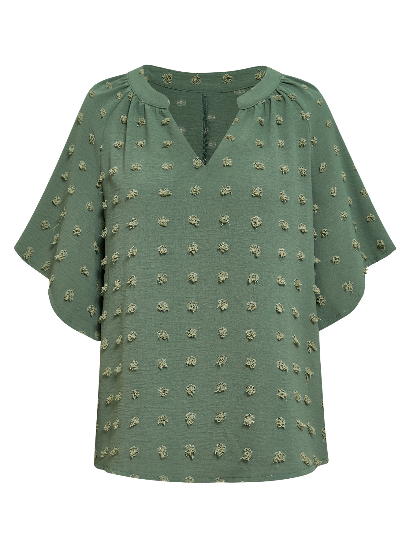 Casual Style V Neck Solid Color Pom Top