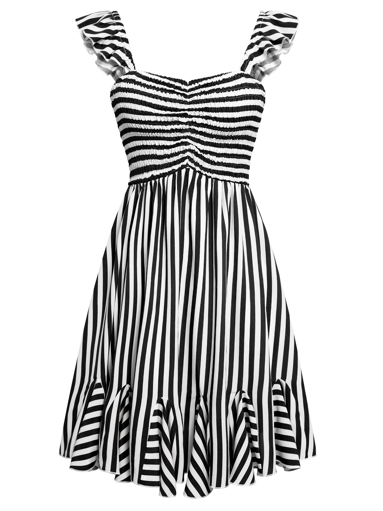 Casual off-the-shoulder ruffled striped dress