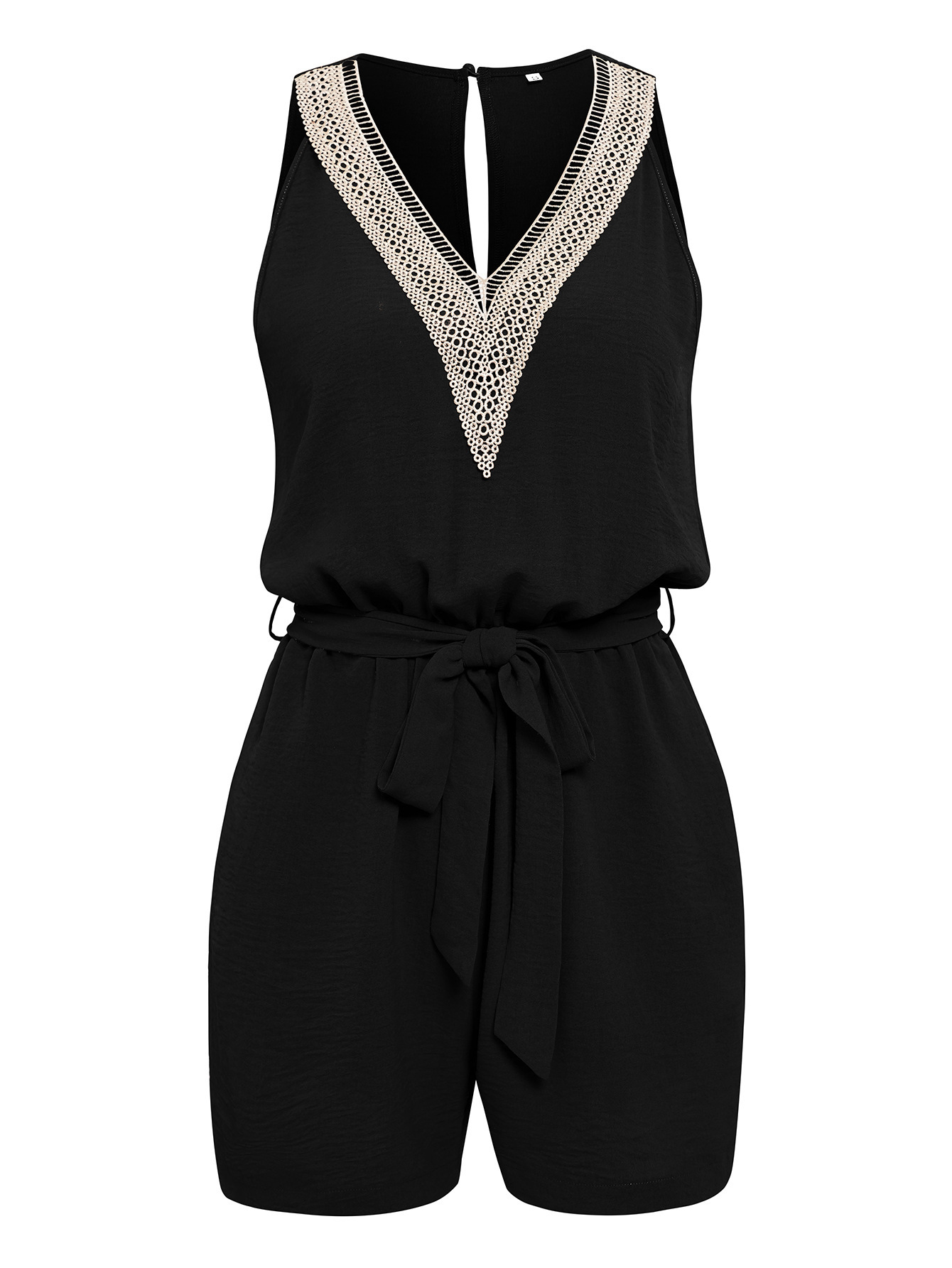 Lace V-neck sleeveless belted jumpsuit
