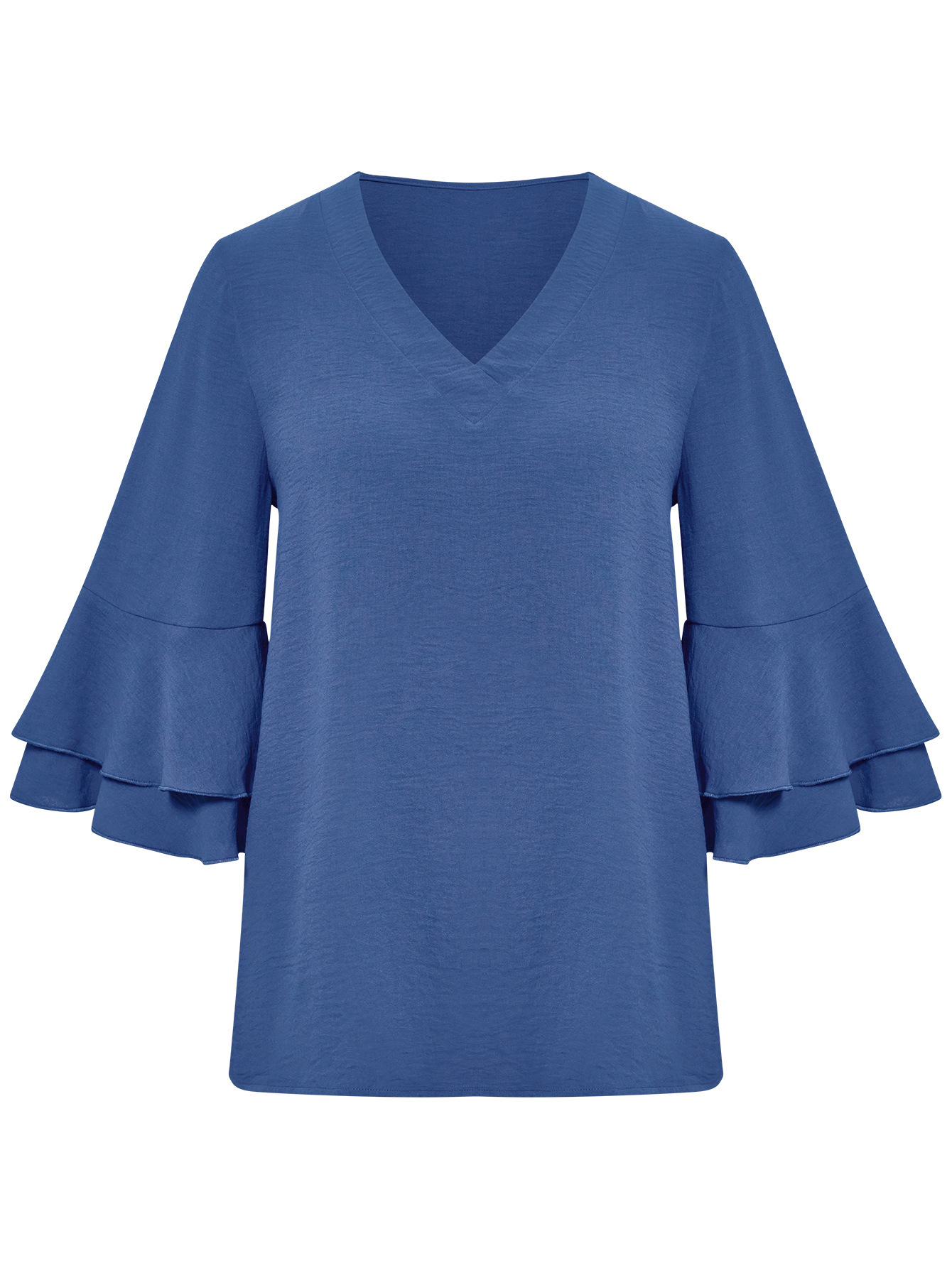 Solid color loose V-neck ruffle sleeve top
