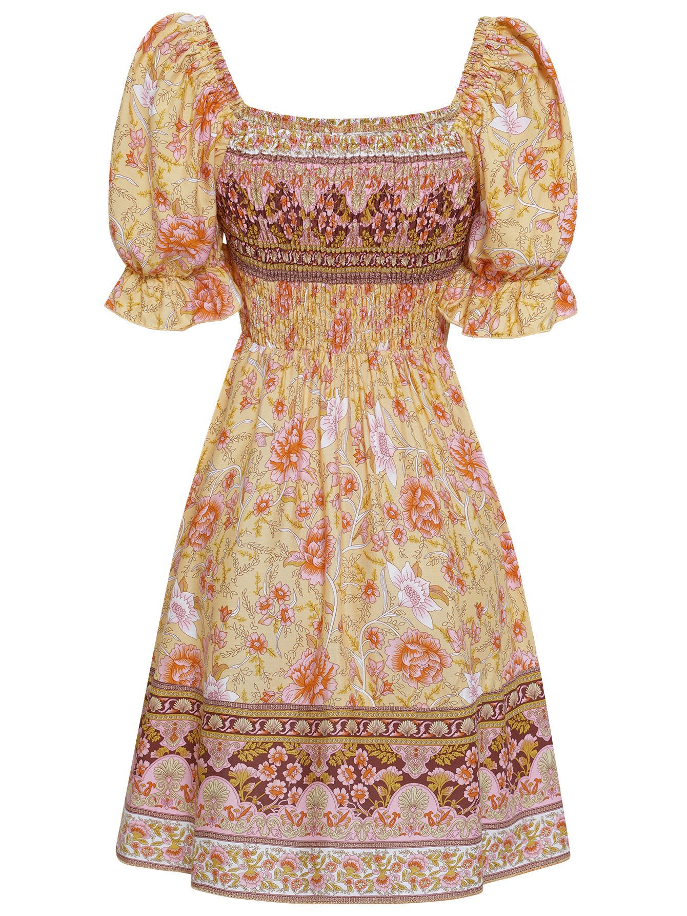 Summer Bohemian Print Square Neck Dress