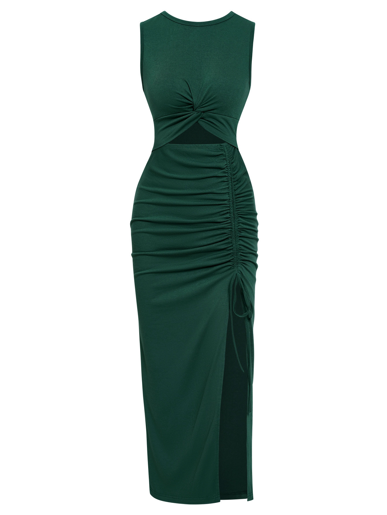 women's round neck slit long dress