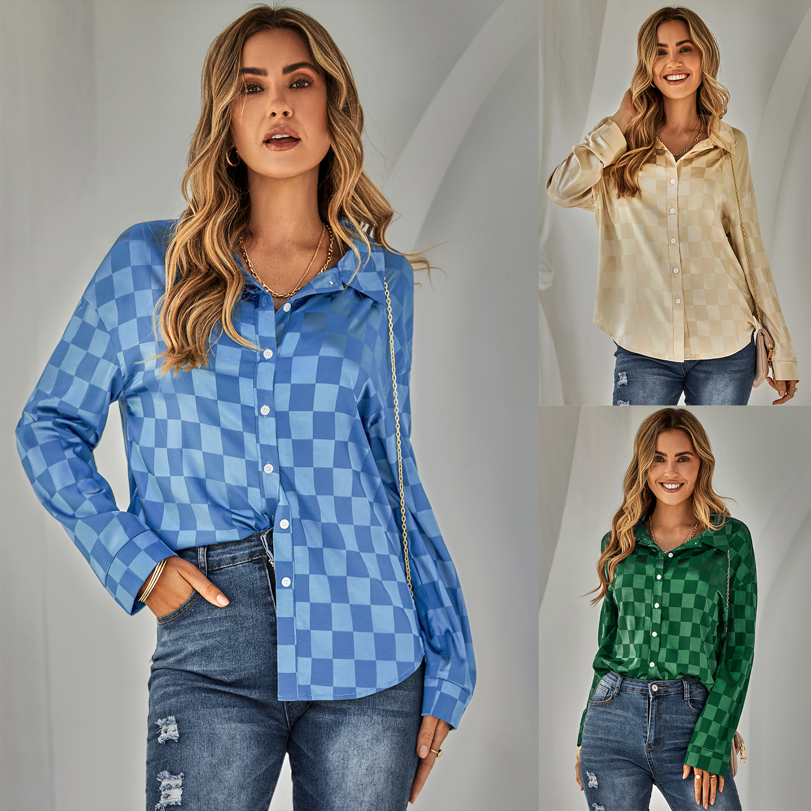 Cardigan Slim Check Shirt Top