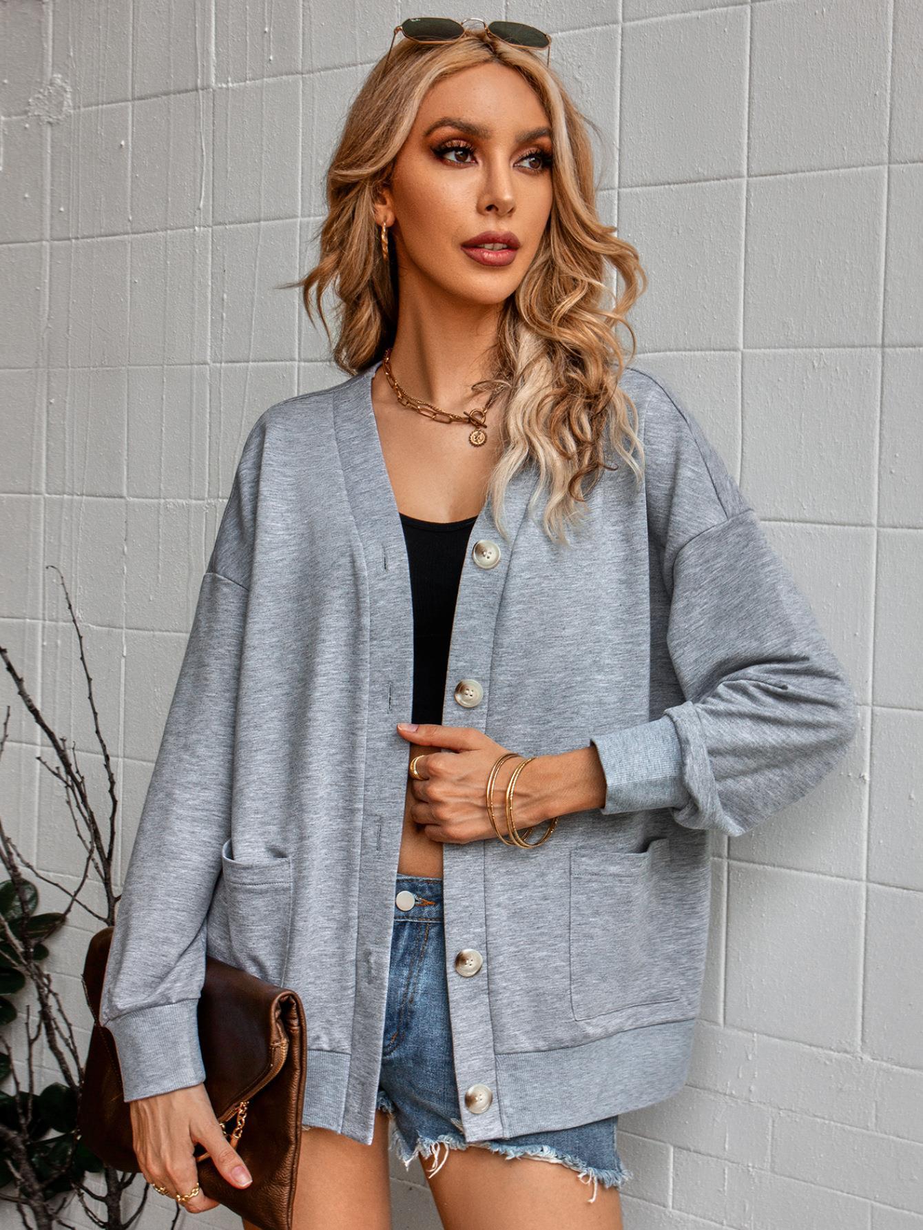 cardigan collarless knitted shirt