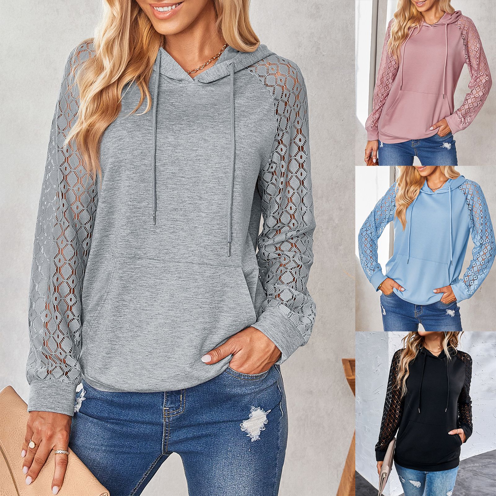 Fashion lace patchwork hoodie hoodie