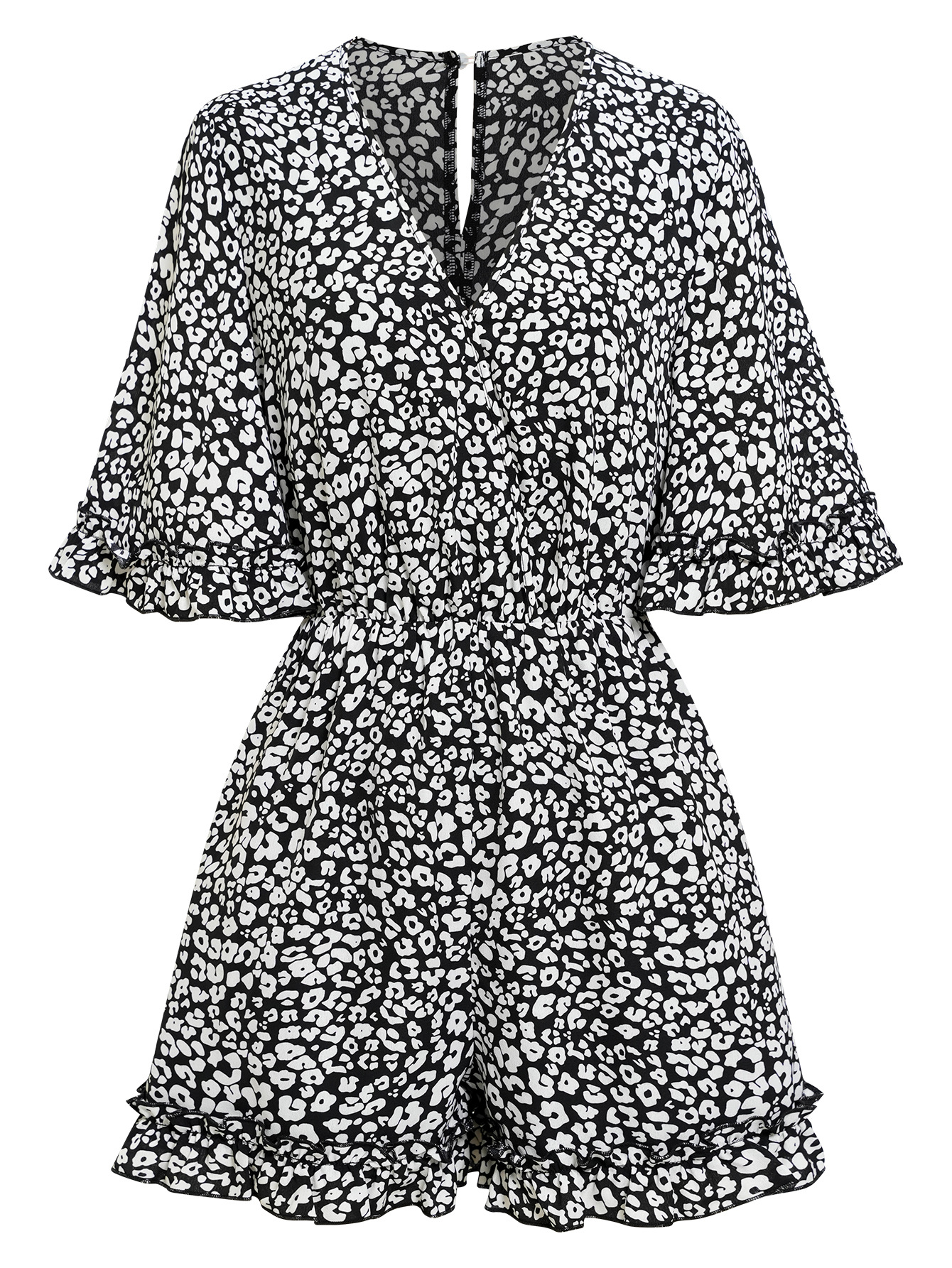 Fashion V-neck printed short jumpsuit for women