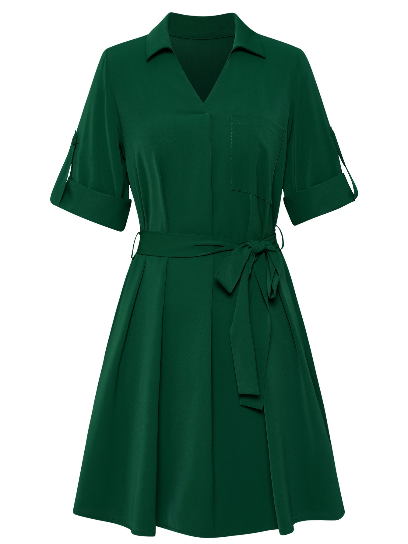 Lapel Collar Half Sleeve Belt Dress