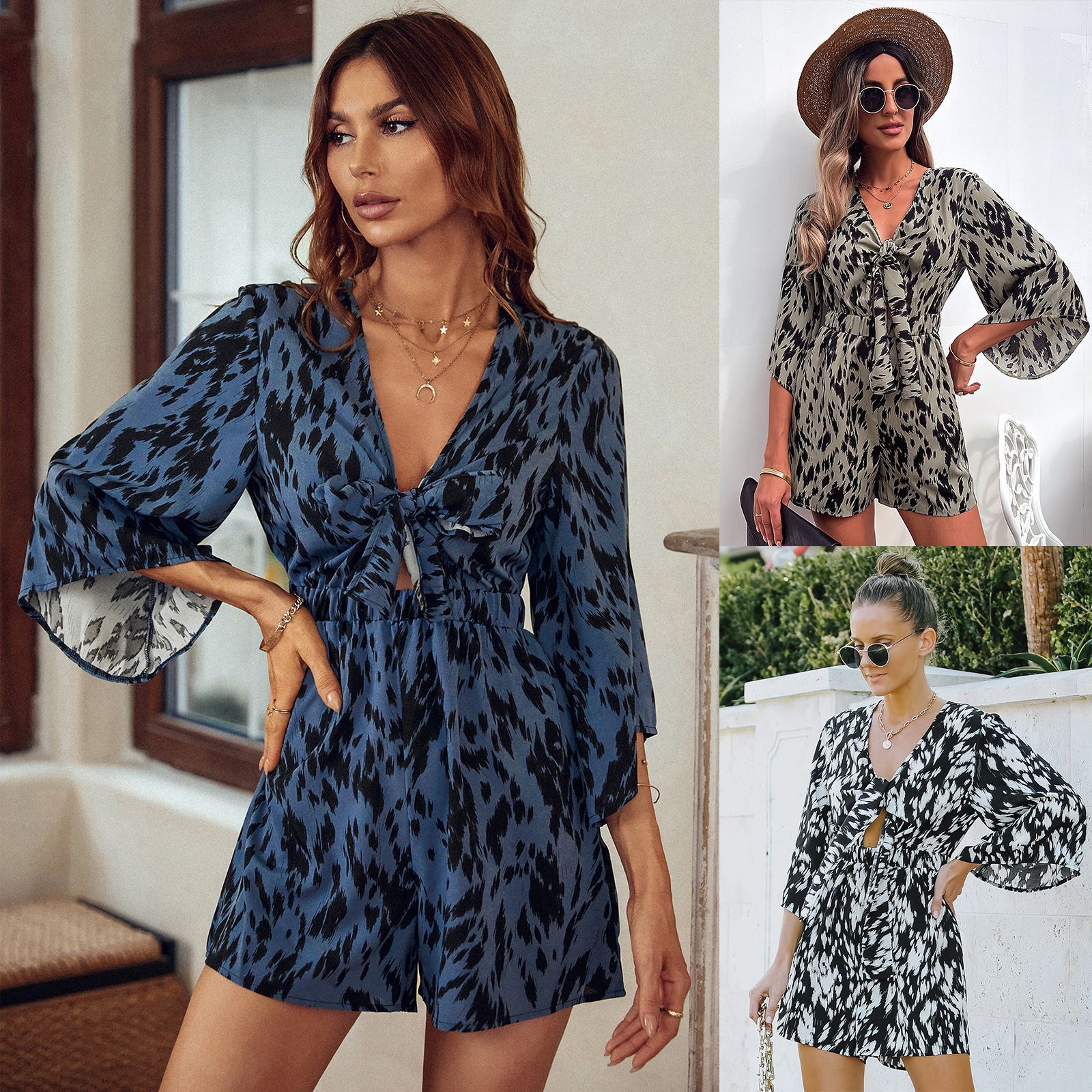 Loose printed chiffon jumpsuit