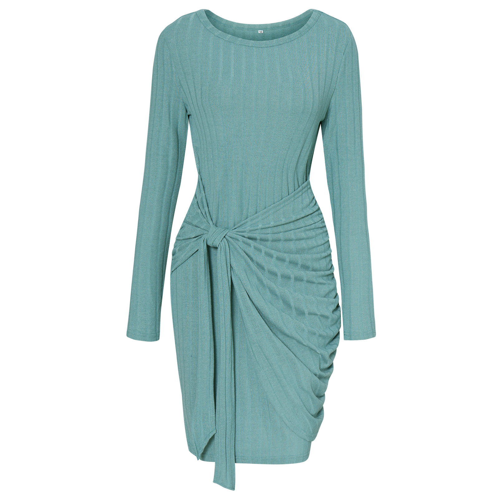 Round Neck Long Sleeve Solid Color Slim Ladies Dress