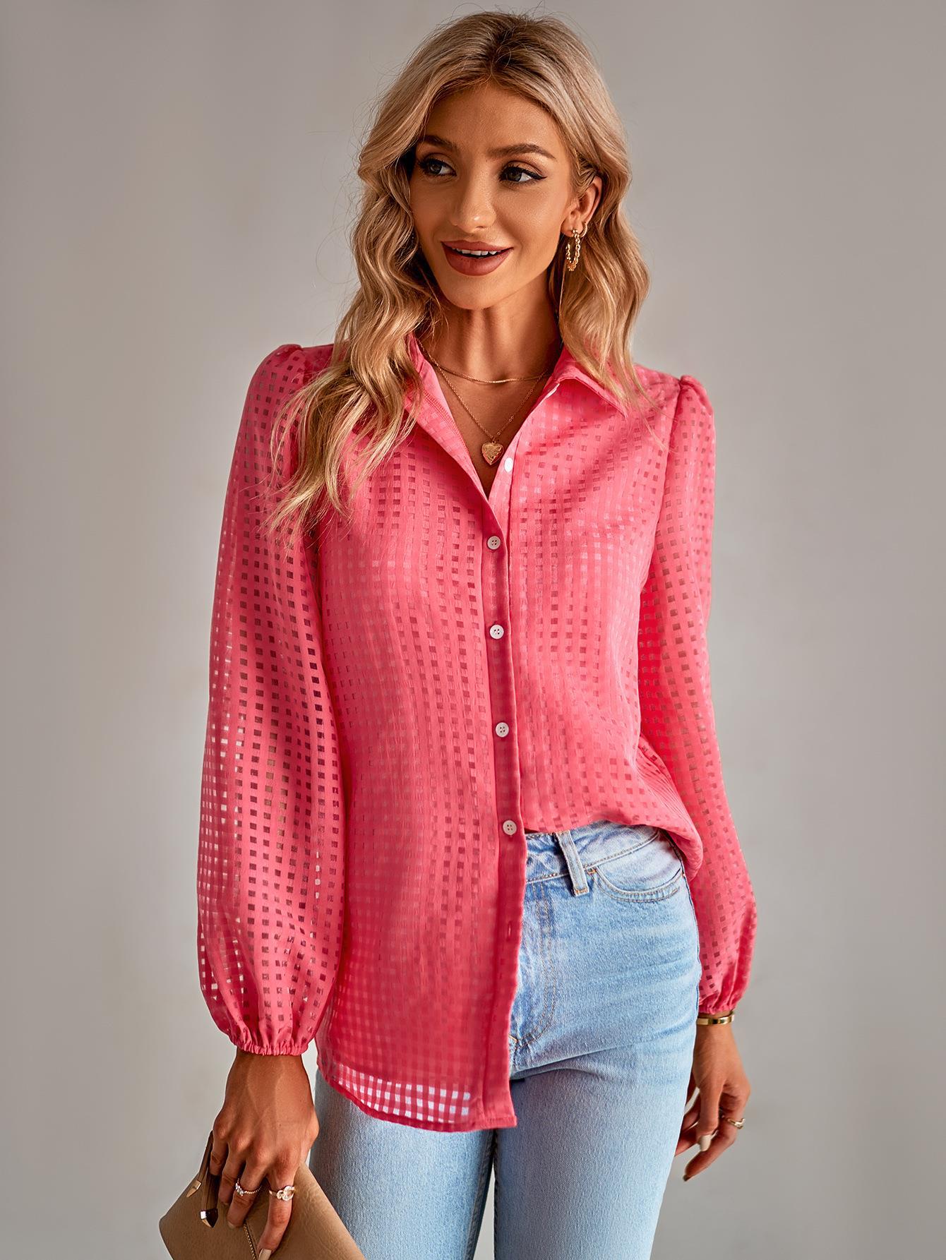 single breasted lapel collar checked shirt