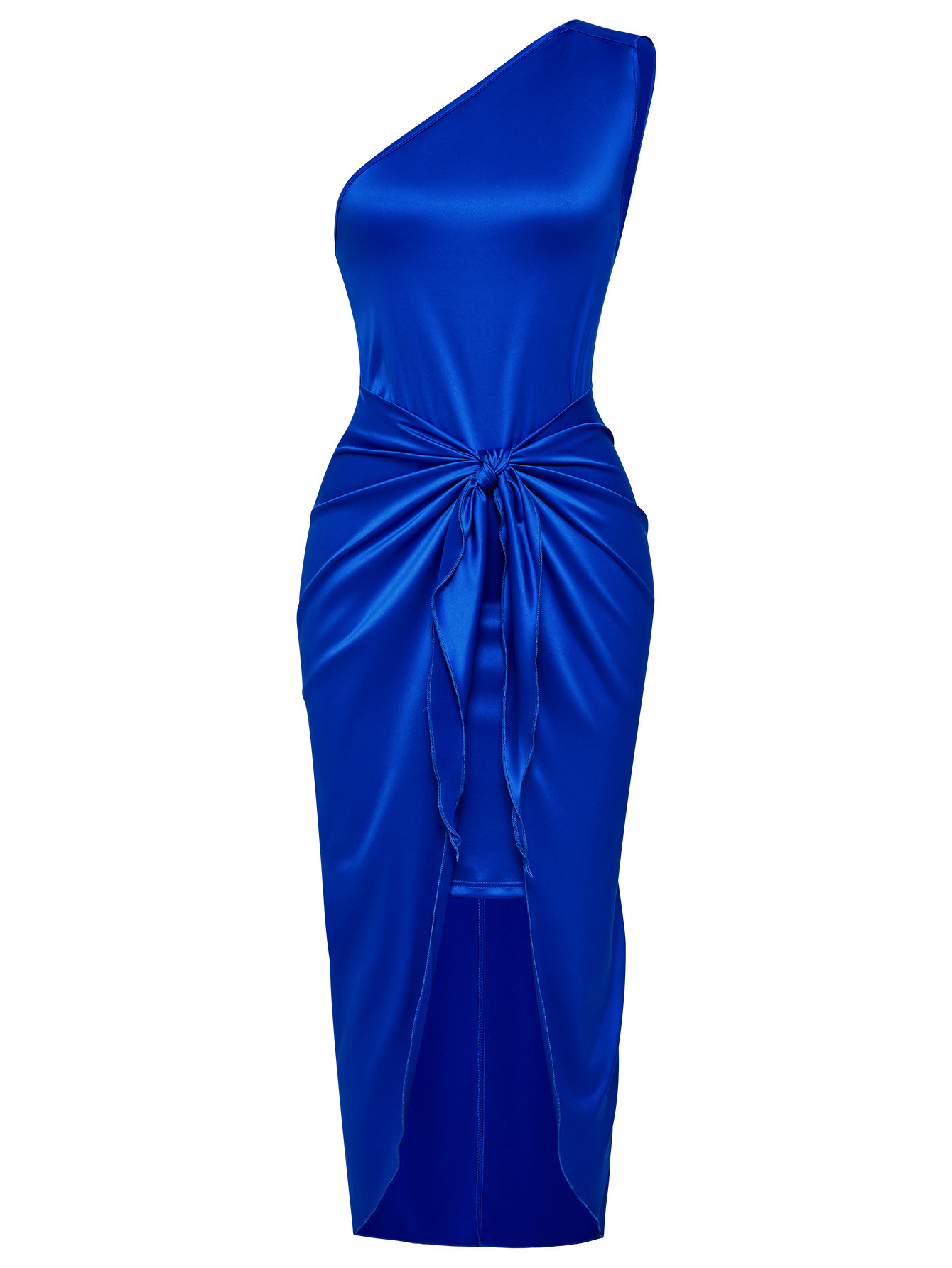 Slanting shoulder solid color tie waist ladies dress dress