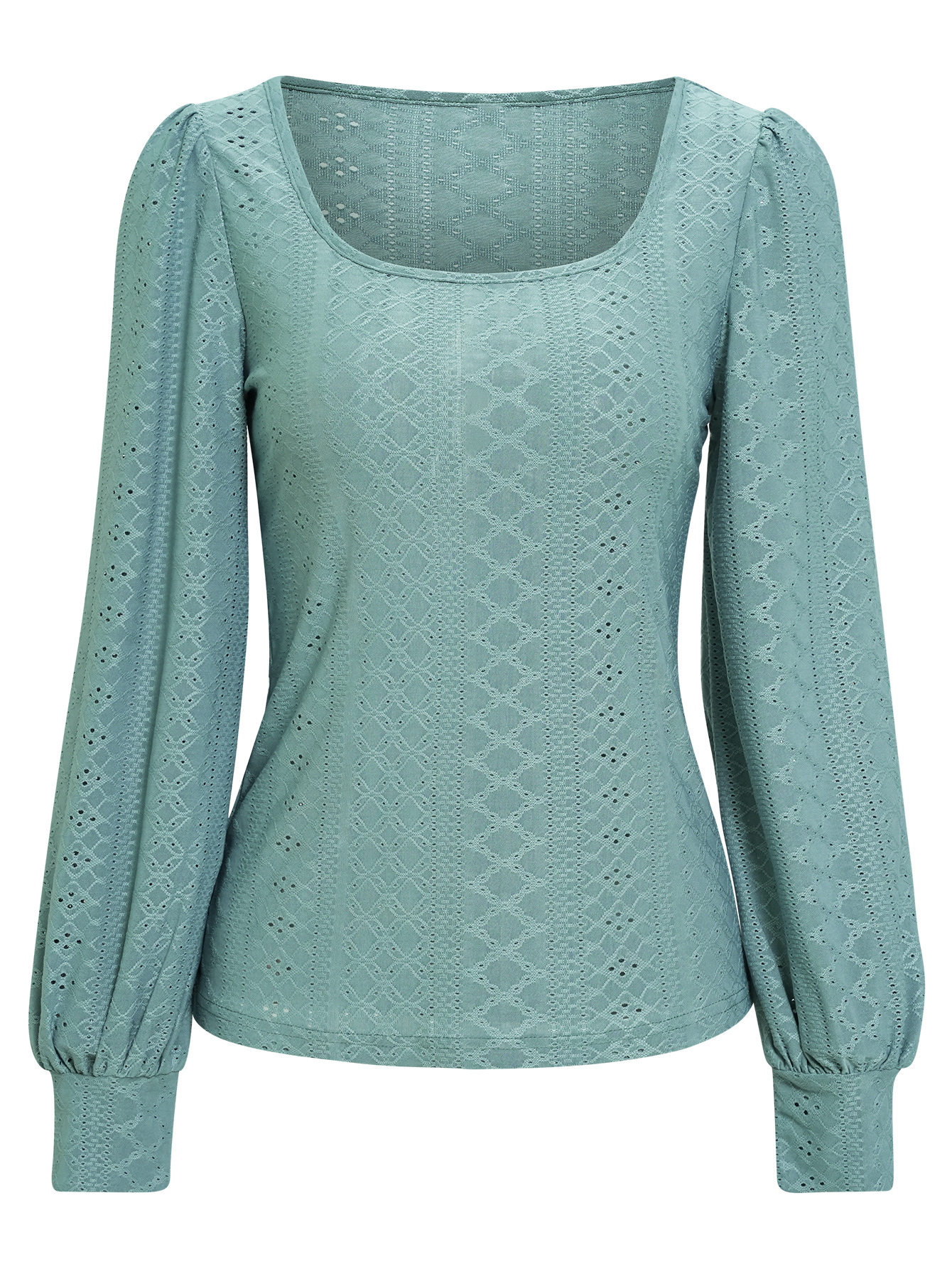 Solid color U-neck open-knit top