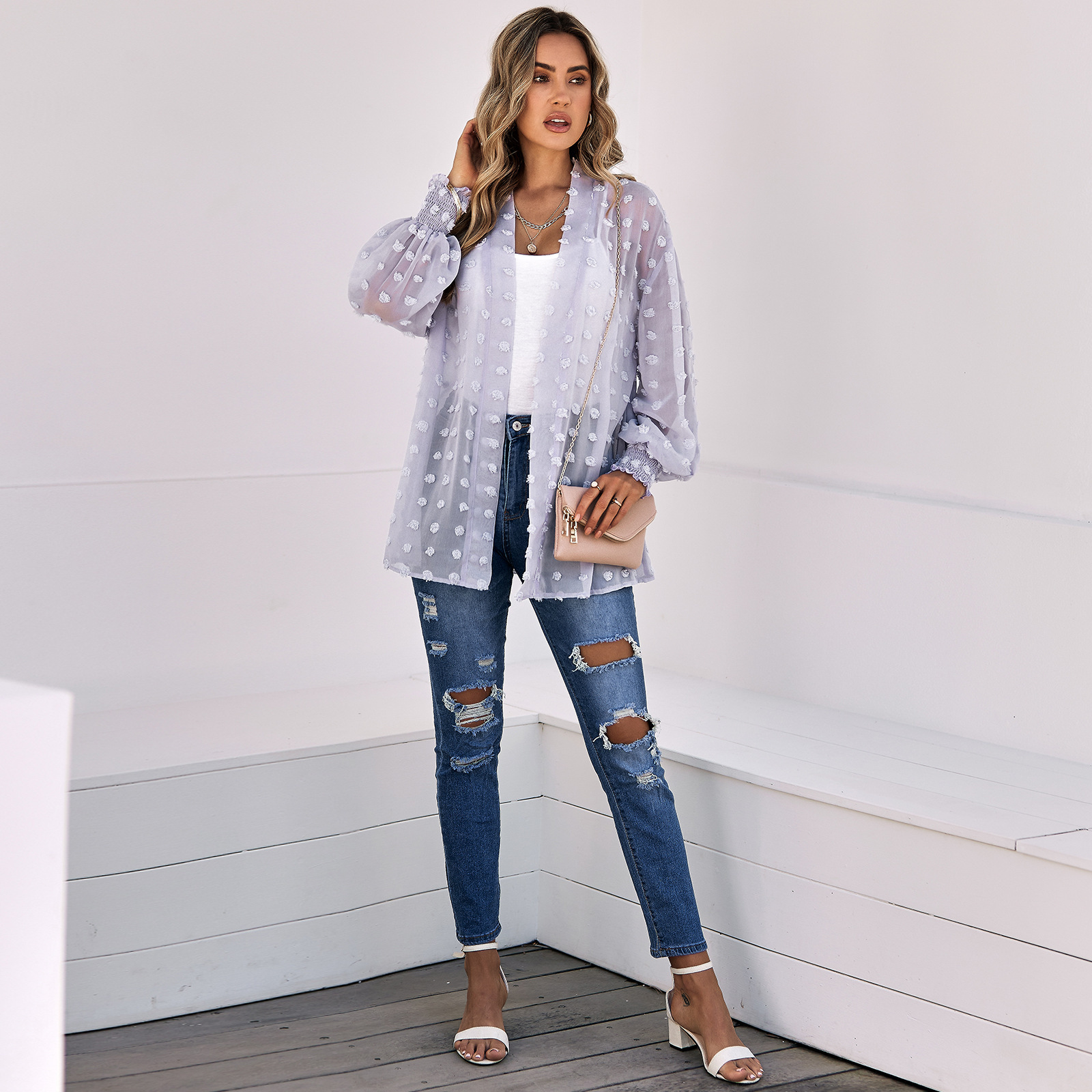 Trendy jacquard chiffon top