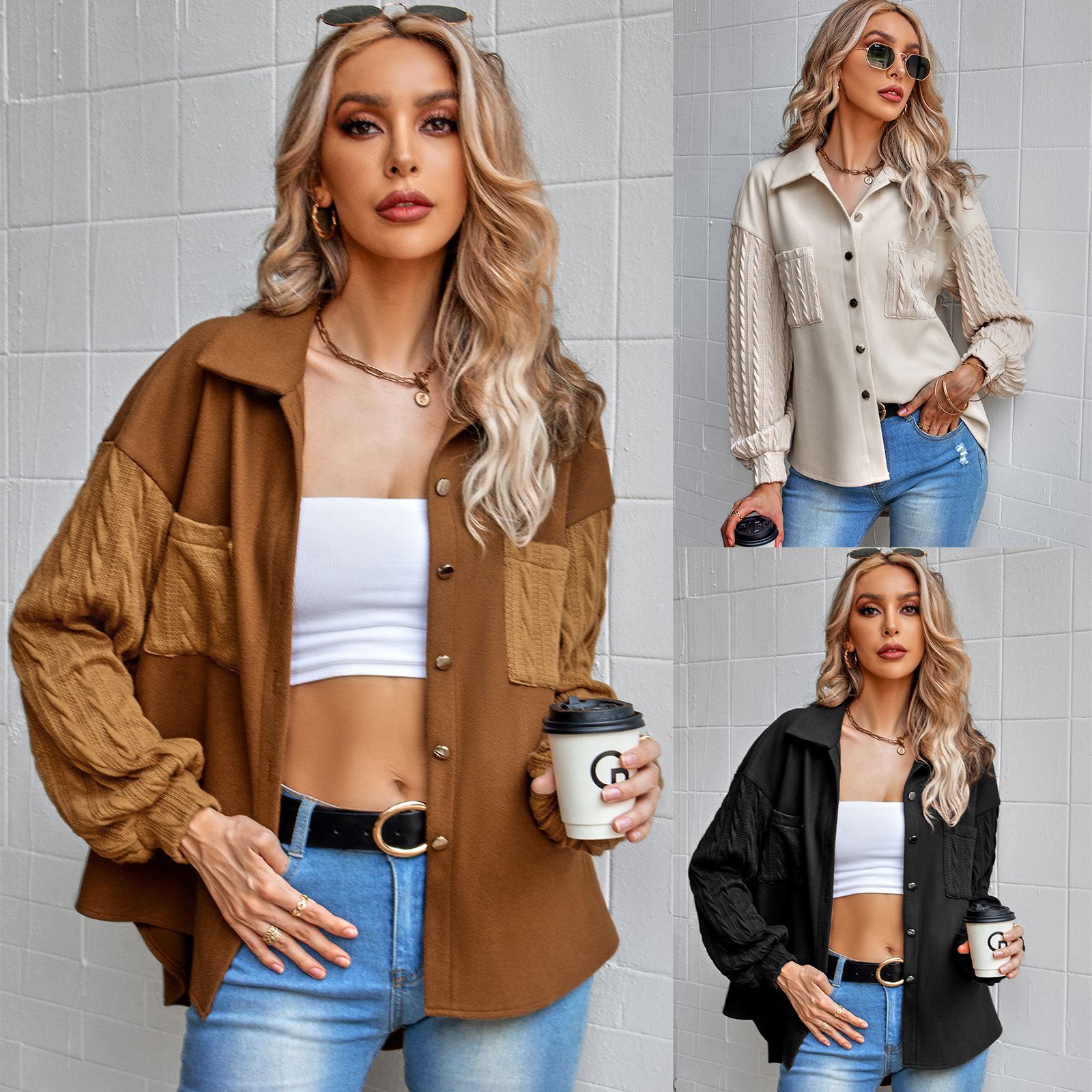 Trendy single-breasted knitted jacket