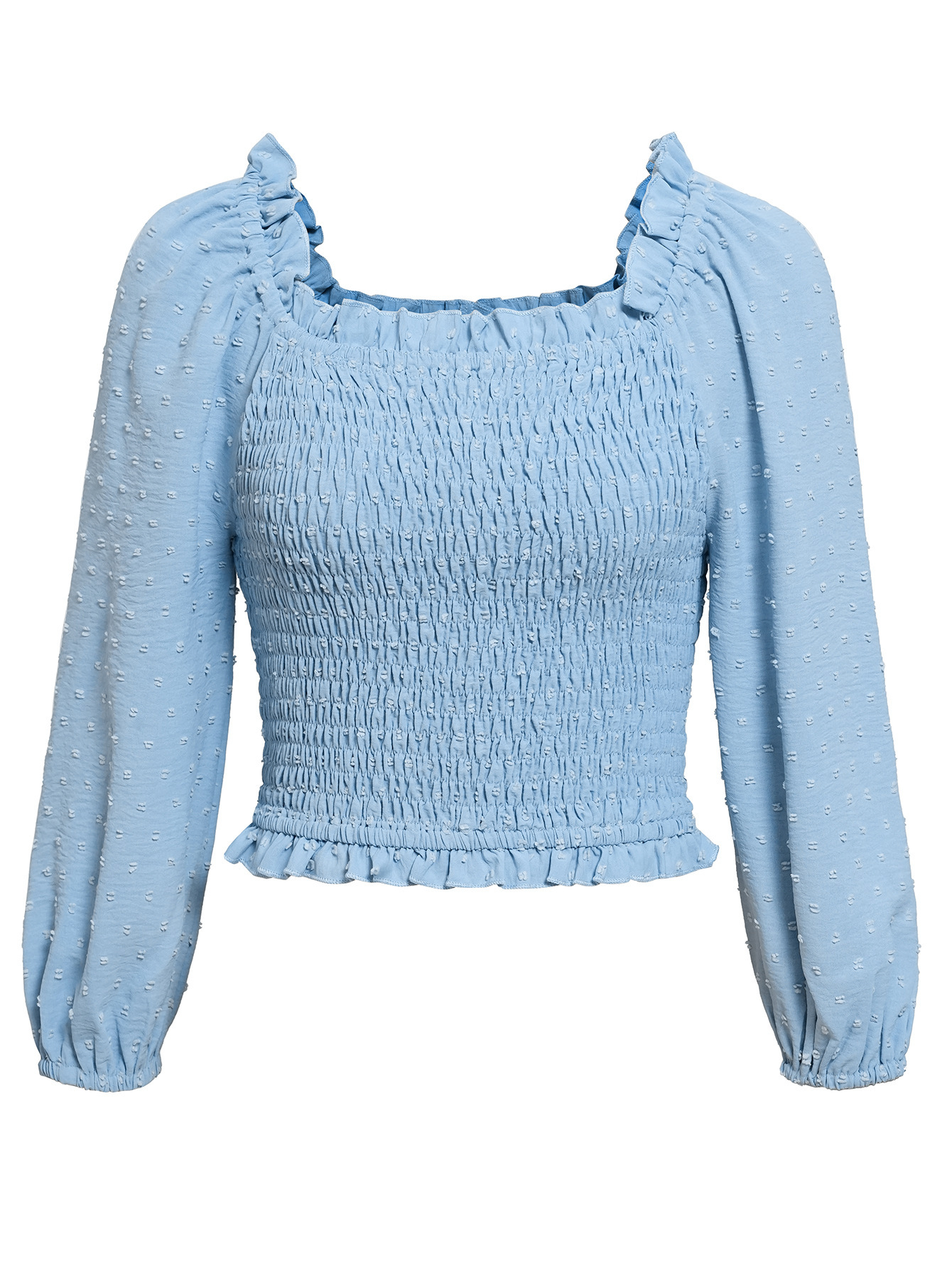 U-neck polka dot long-sleeved top