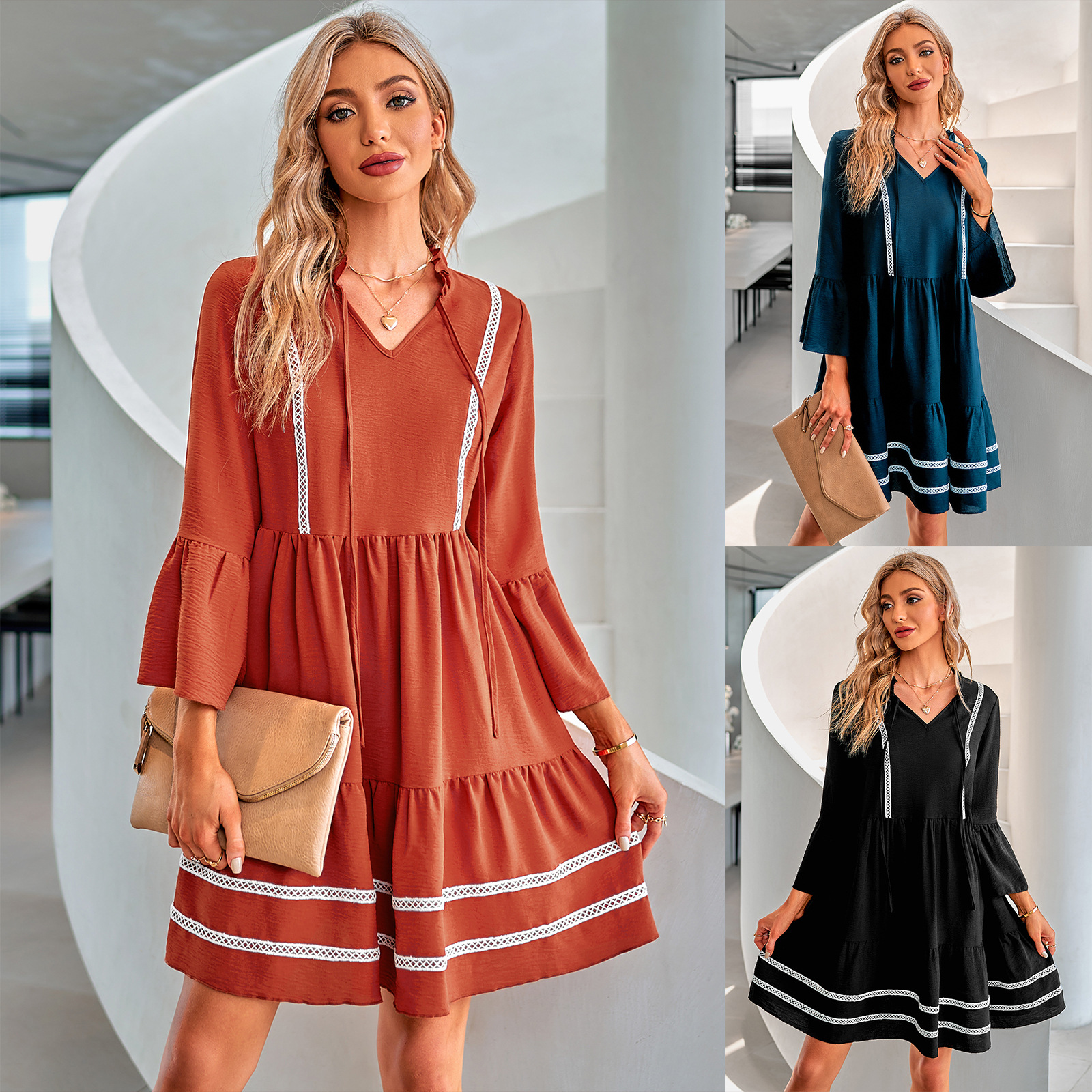 V-neck webbing dress