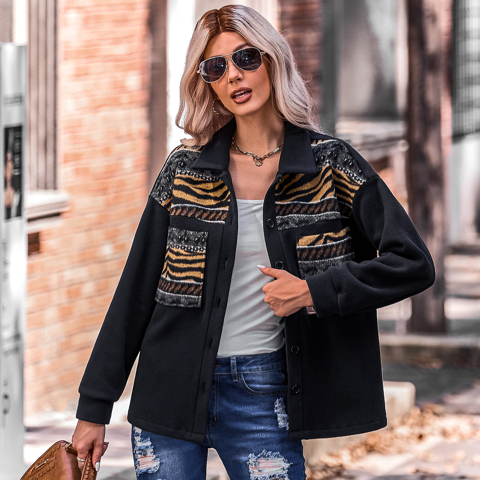 Women's fashion patchwork loose coat