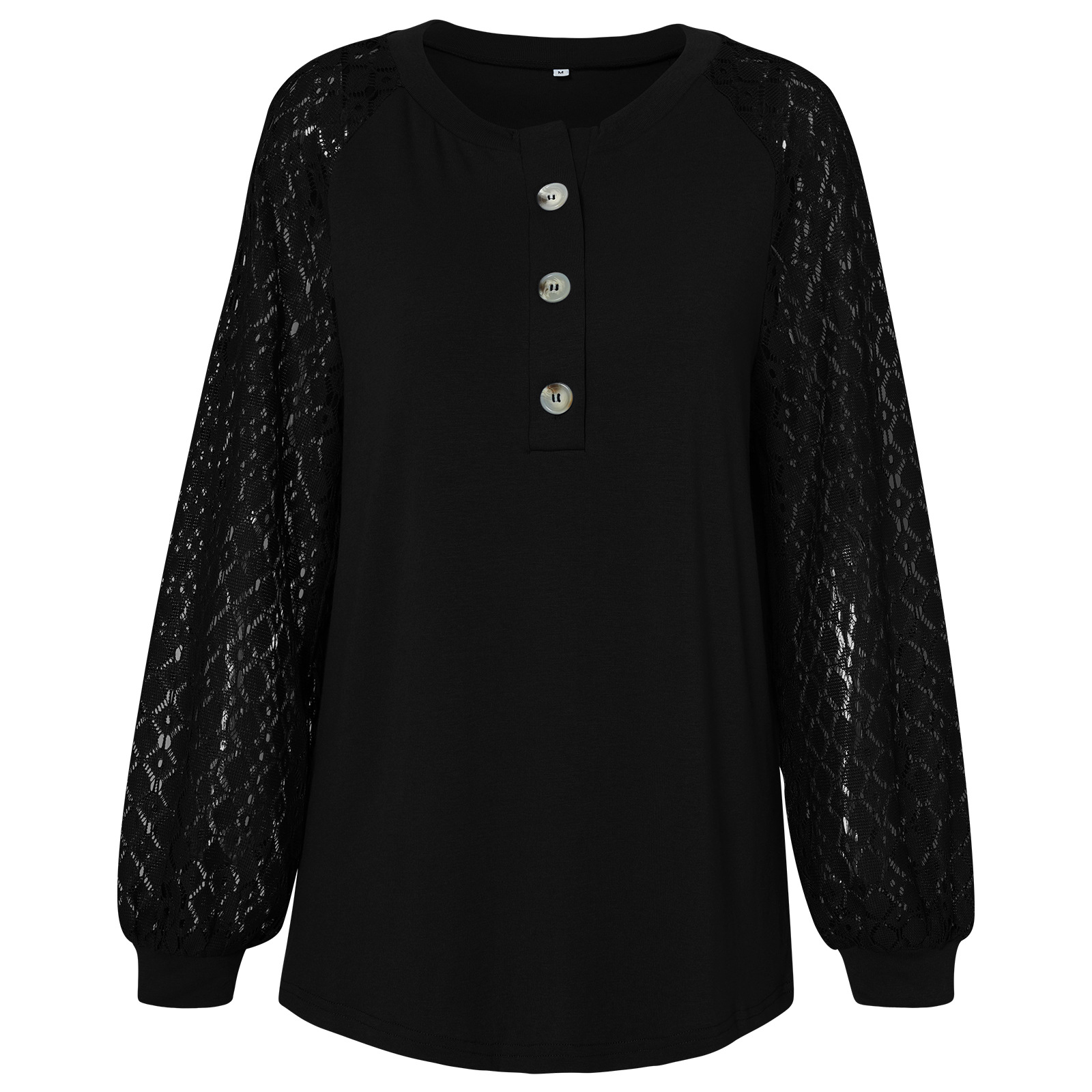 women's long sleeve pullover casual lace button top