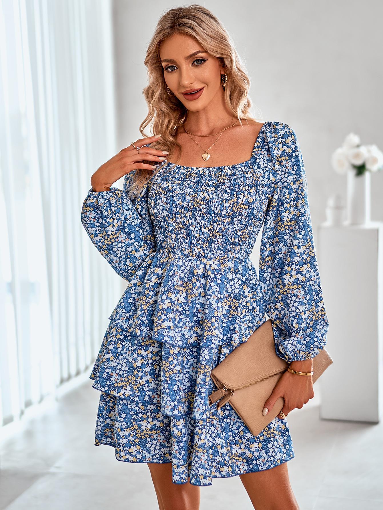 women's new ruffled printed dress