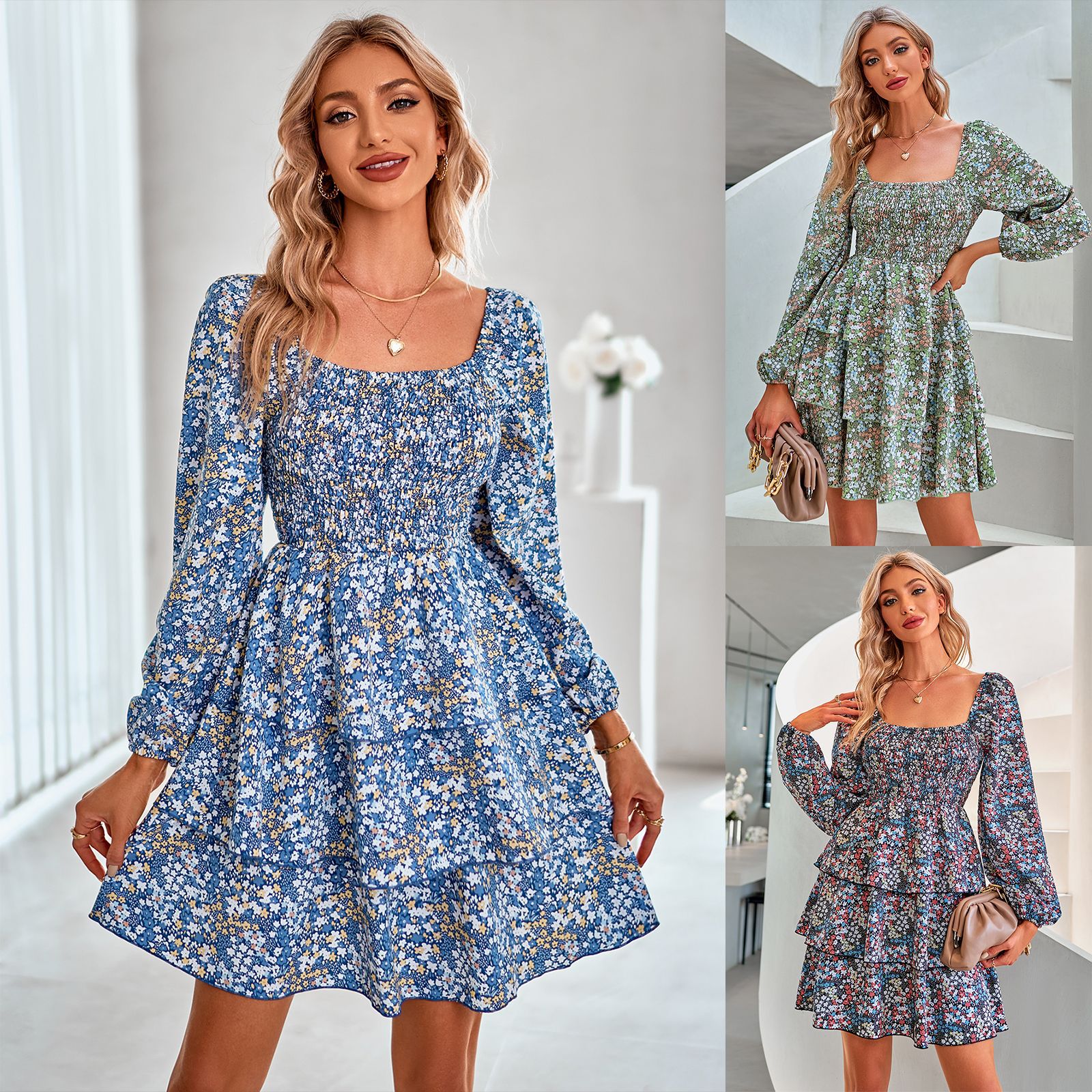 women's new ruffled printed dress