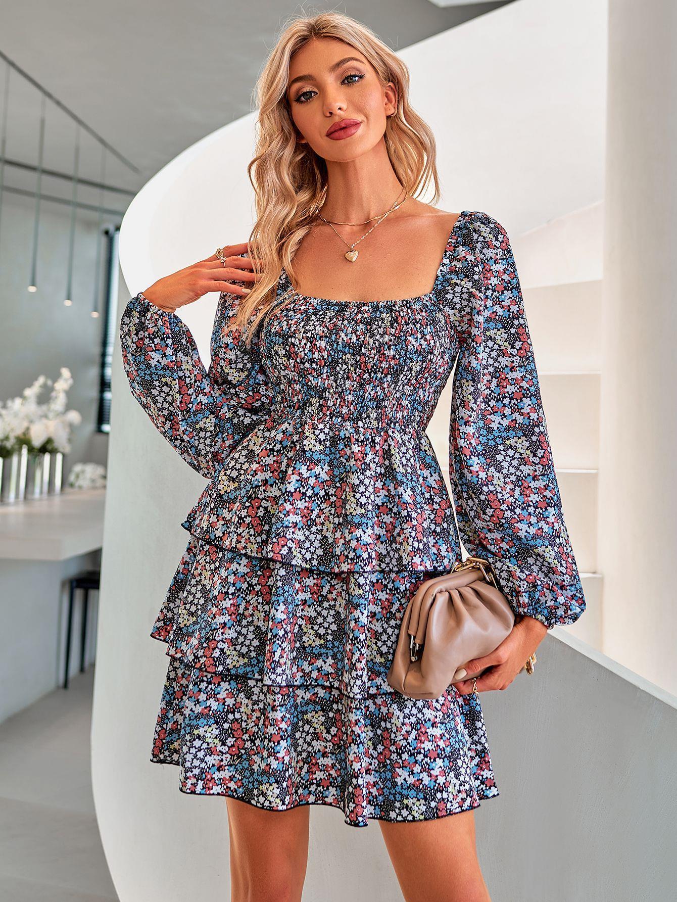women's new ruffled printed dress