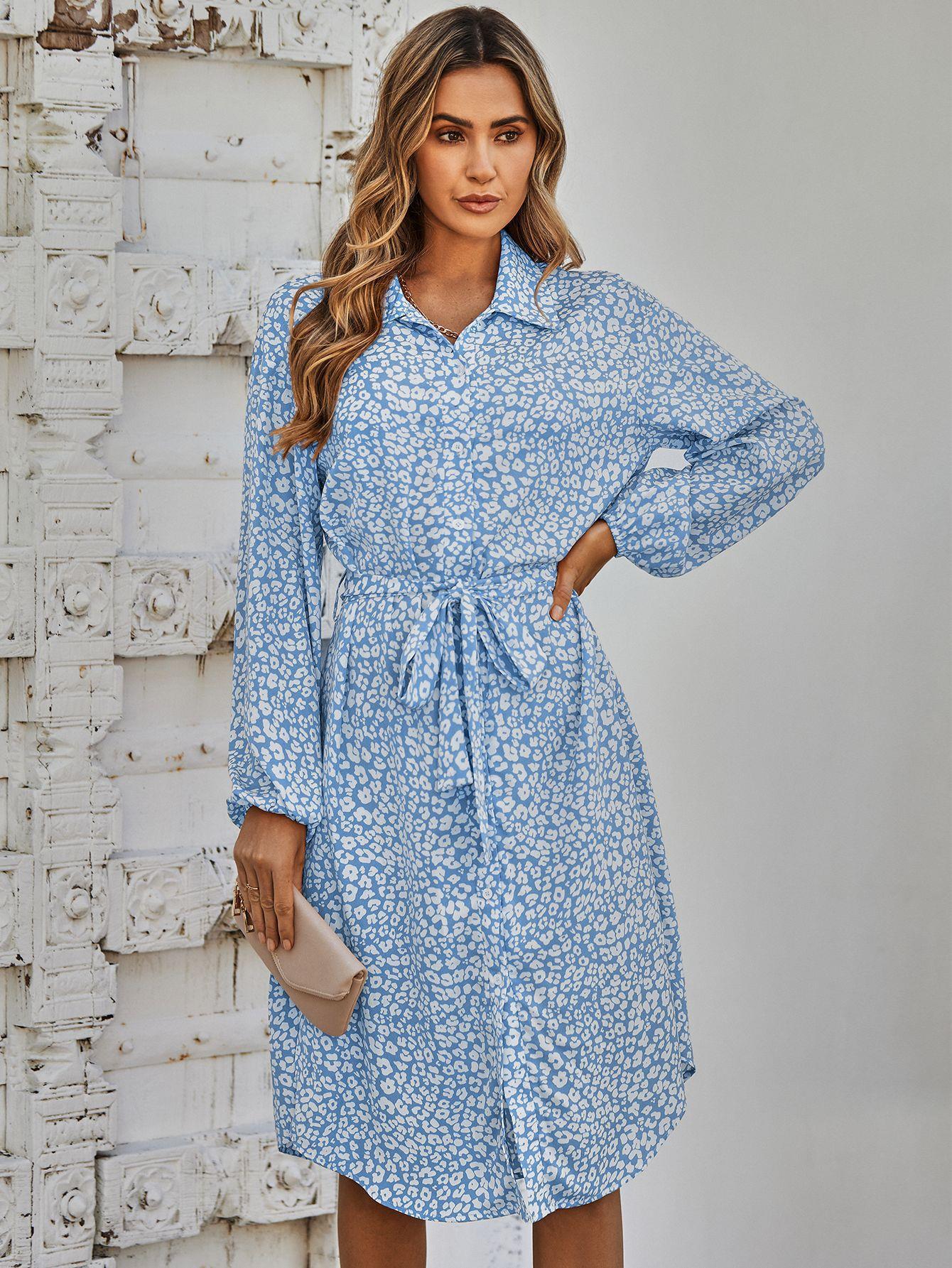 women's printed cardigan slim fit waist dress