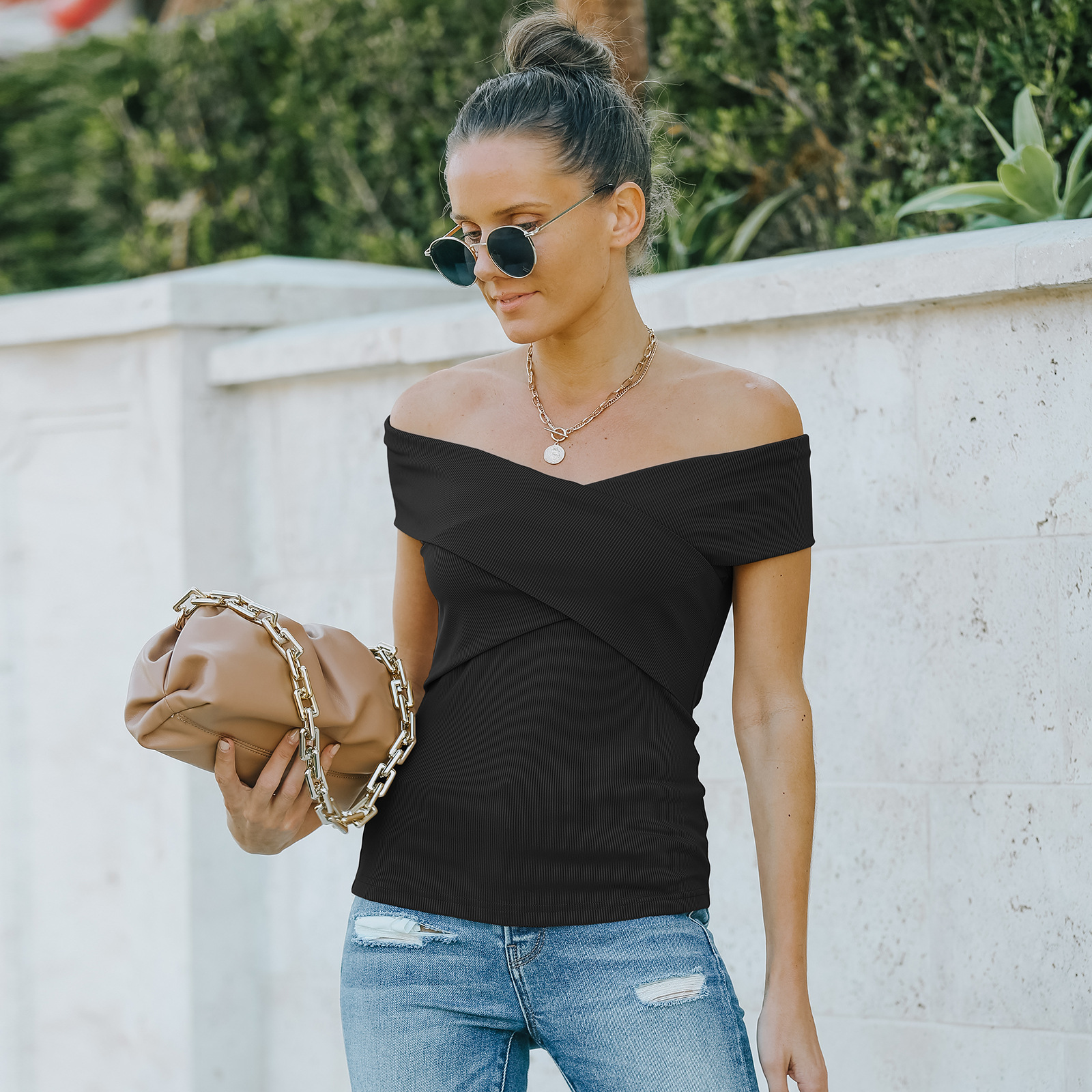 women's slim off shoulder top