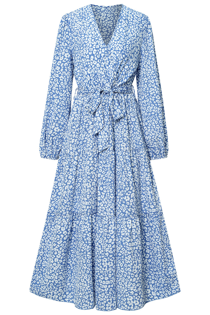 women's v neck printed long dress