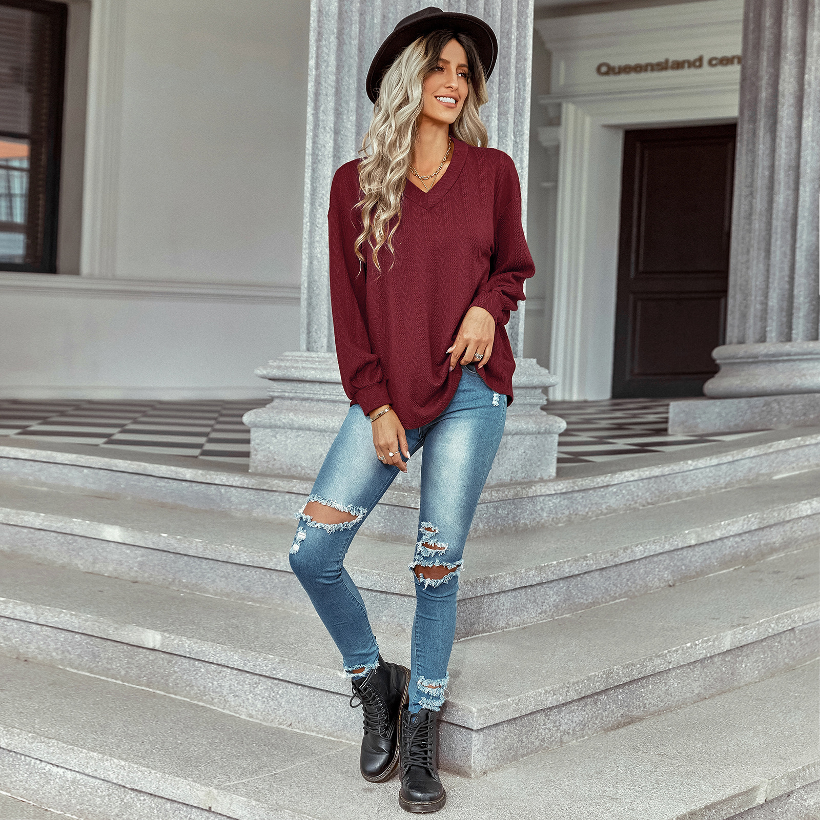 Jacquard v-neck sweater
