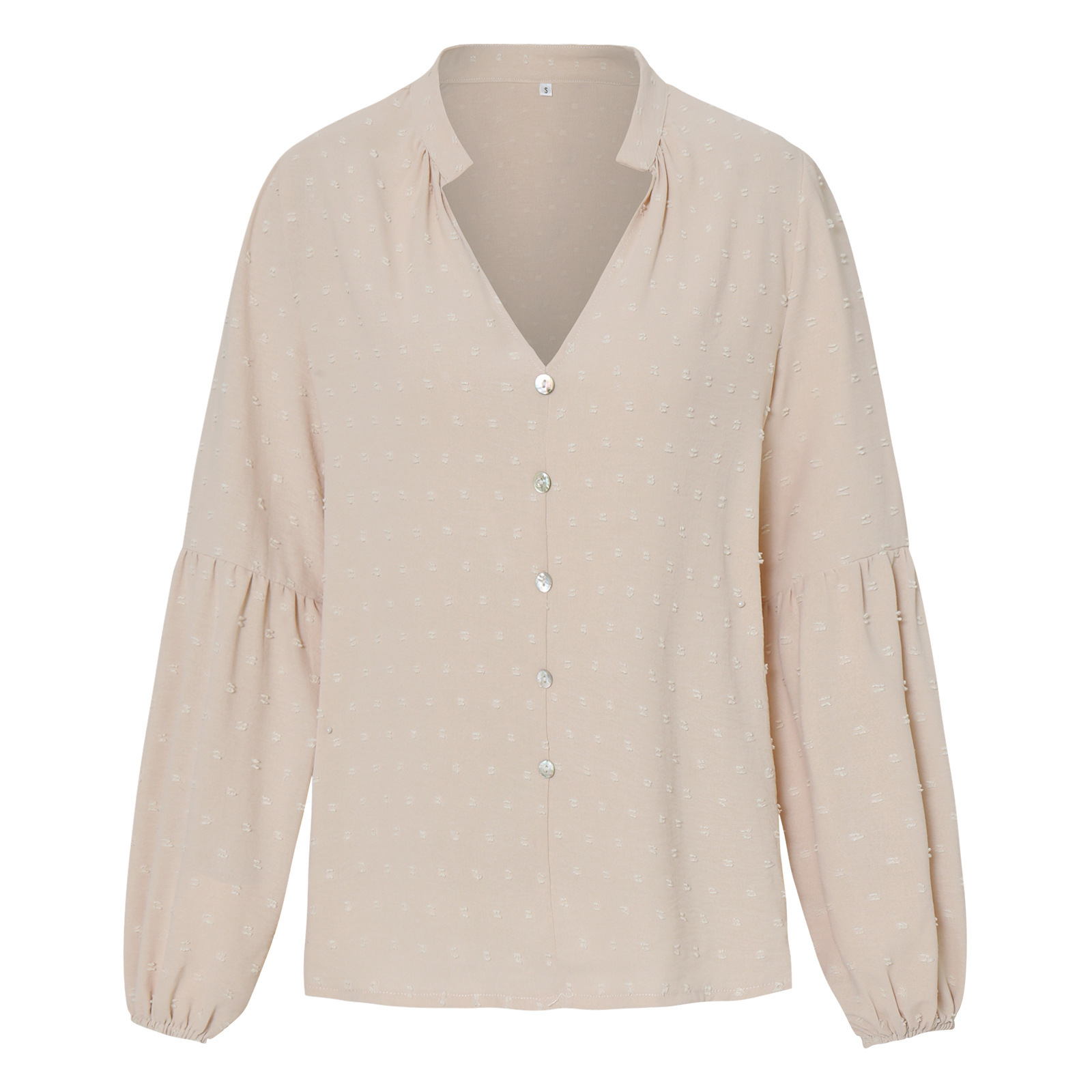 Long-sleeved polka-dot V-neck shirt