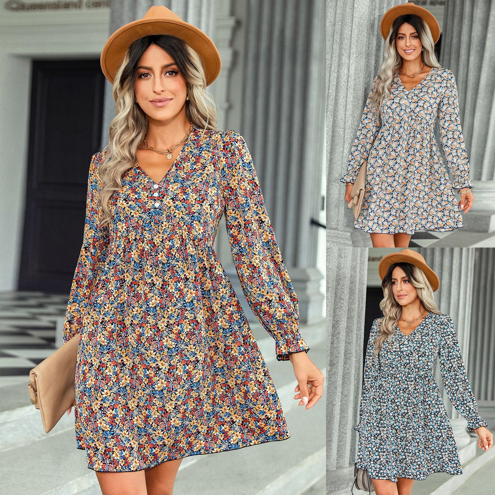 Printed V-neck dress