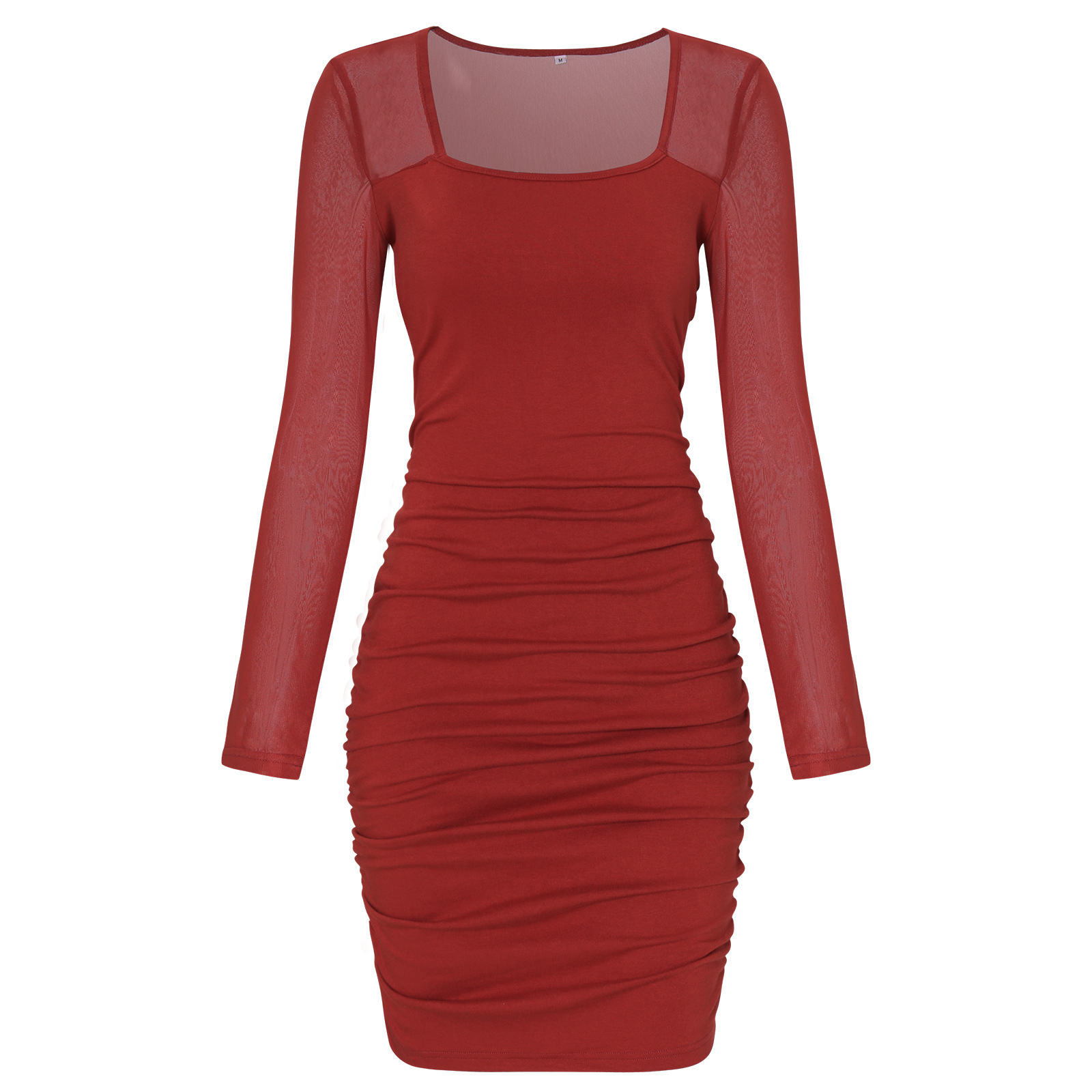 Square collar slim-fit bag buttock dress