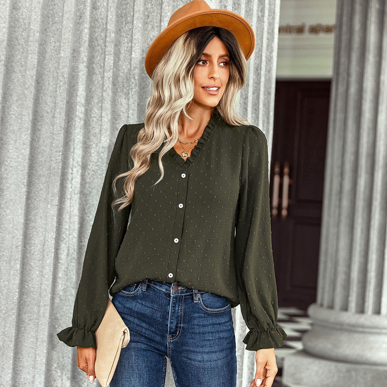 Stylish casual all-in-one polka-dot shirt