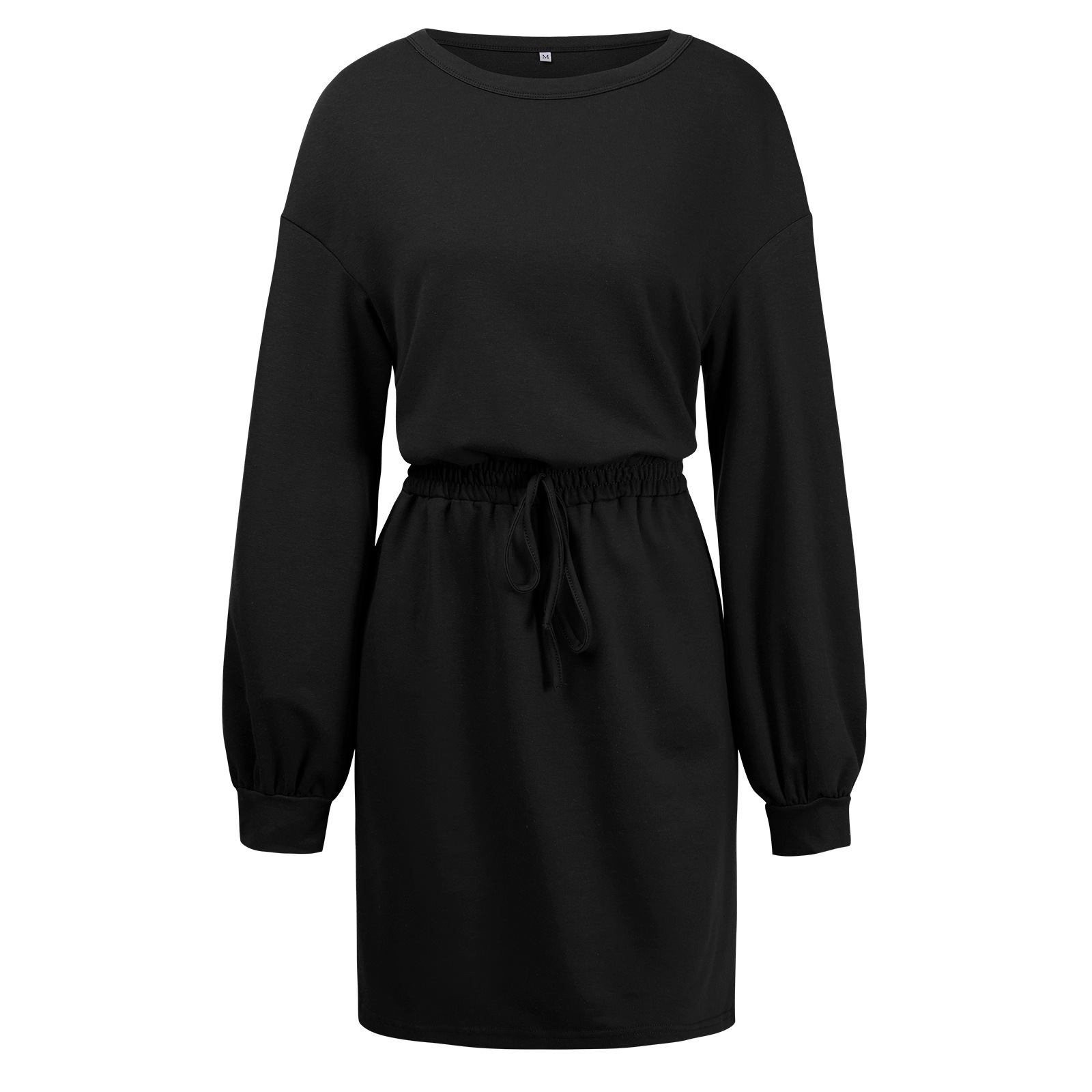 Two round neck dresses with sloping shoulders