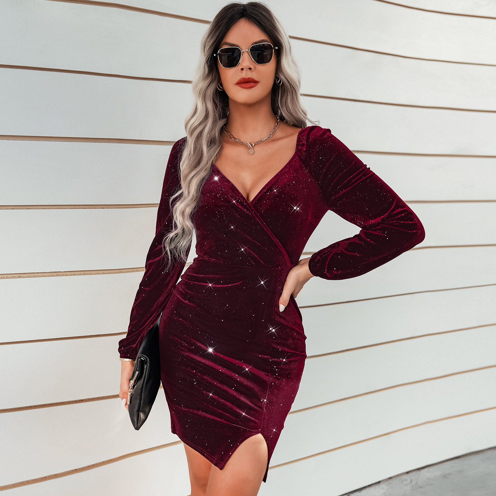 V-neck velvet dress