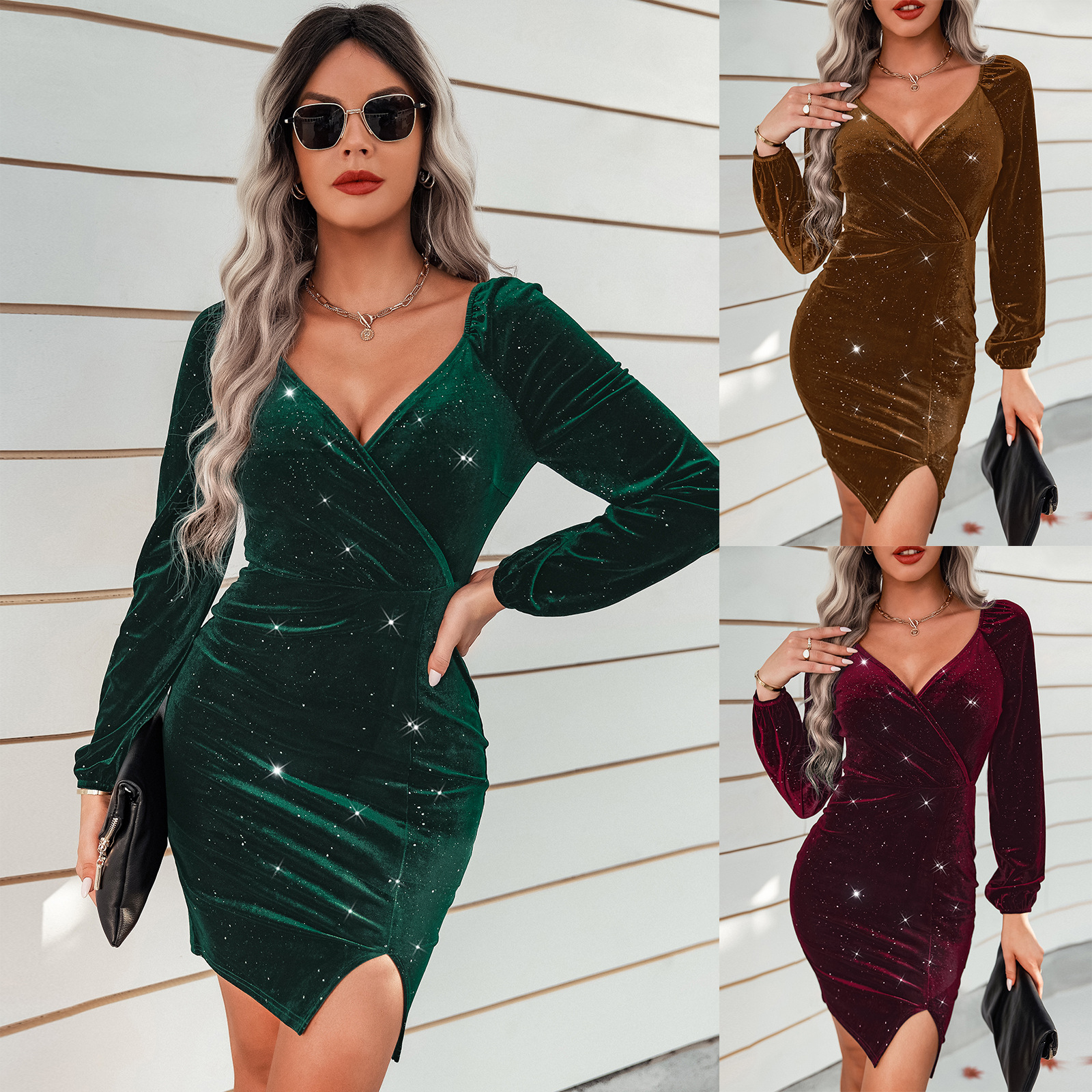 V-neck velvet dress